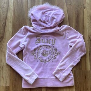 Juicy Courure velour fur lined zip up track jacket baby pink size small